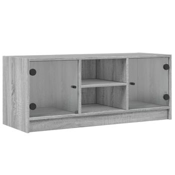 Mueble De Tv Con Puertas De Vidrio Gris Sonoma 102x37x42 Cm