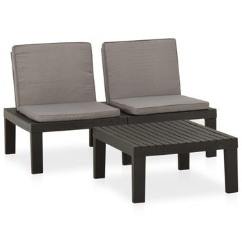 Set De Muebles De Jardín 2 Piezas Con Cojines Plástico Gris