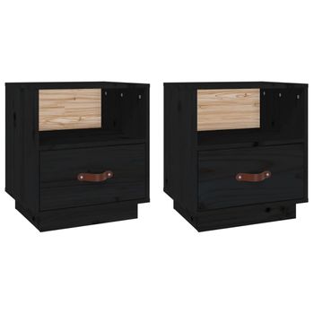 Mesitas De Noche 2 Unidades Madera Maciza De Pino Negro 40x34x45 Cm