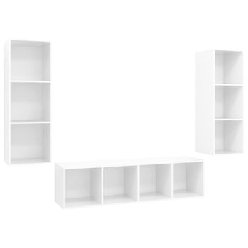 Set De Muebles De Salón 3 Piezas Madera Ingeniería Blanco Brillo