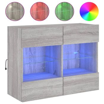 Mueble De Tv De Pared Con Luces Led Gris Sonoma 78,5x30x60,5 Cm