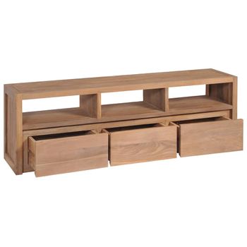 Mueble Para Tv Madera Teca Maciza Acabado Natural 120x30x40 Cm