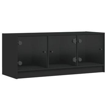 Mueble De Tv Con Puertas De Vidrio Negro 102x37x42 Cm