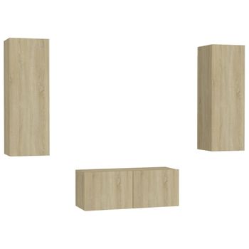 Muebles De Pared De Tv 3 Piezas Aglomerado Color Roble Sonoma