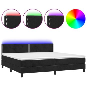 Cama Box Spring Colchón Y Led Terciopelo Negro 200x200 Cm