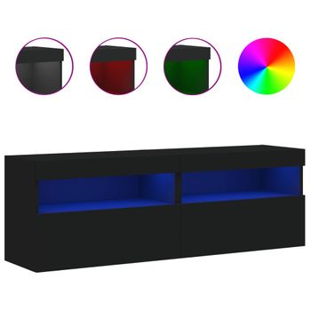 Muebles De Tv De Pared Con Luces Led 2 Unidades Negro 60x30x40 Cm