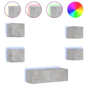 Muebles De Tv De Pared Con Luces Led 5 Piezas Gris Hormigón