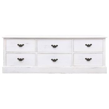 Mueble Para Tv Madera Paulownia Blanco Envejecido 108x30x40 Cm