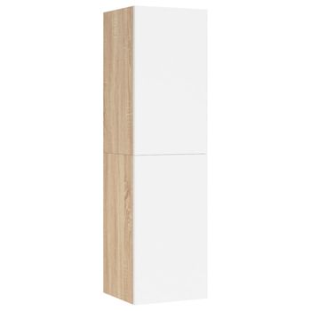 Mueble De Tv Madera Contrachapada Blanco Y Roble 30,5x30x110 Cm