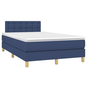 Cama Box Spring Con Colchón Tela Azul 120x190 Cm