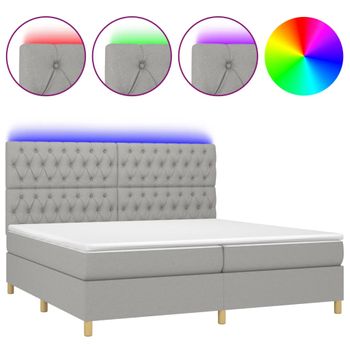 Cama Box Spring Con Colchón Tela Y Led Gris Claro 200x200 Cm