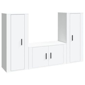 Set De Muebles De Tv 3 Piezas Madera Contrachapada Blanco