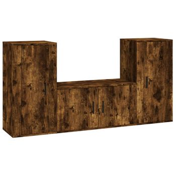 Set De Muebles De Tv 3 Piezas Madera Contrachapada Roble Ahumado