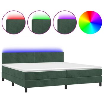 Cama Box Spring Colchón Y Led Terciopelo Verde Oscuro 200x200cm