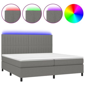 Cama Box Spring Colchón Y Luces Led Tela Gris Claro 200x200 Cm