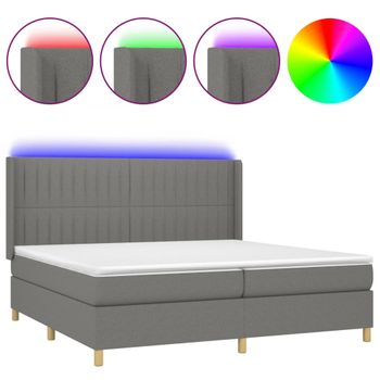 Cama Box Spring Colchón Y Luces Led Tela Gris Claro 200x200 Cm