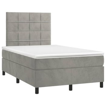 Cama Box Spring Con Colchón Terciopelo Gris Claro 120x190 Cm