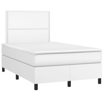 Cama Box Spring Con Colchón Cuero Sintético Blanco 120x190 Cm