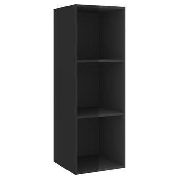 Mueble Tv Pared Madera Contrachapada Negro Brillo 37x37x107cm