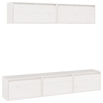 Muebles Para Tv 5 Piezas Madera Maciza De Pino Blanco