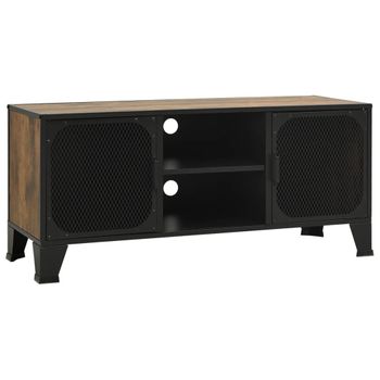 Mueble De Tv Metal Y Mdf Marrón Rústico 105x36x47 Cm