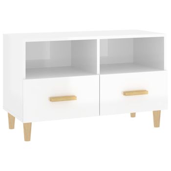 Mueble De Tv Madera Contrachapada Blanco Brillo 80x36x50 Cm