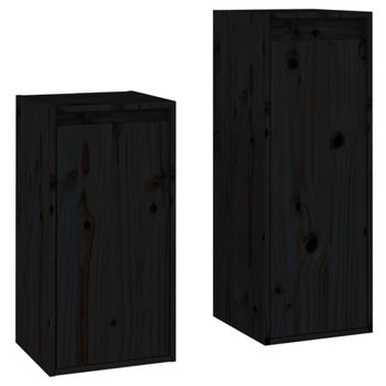 Muebles Para Tv 2 Piezas Madera Maciza De Pino Negro