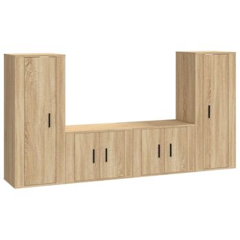 Set De Muebles Para Tv 4 Piezas Madera Contrachapada Roble Sonoma