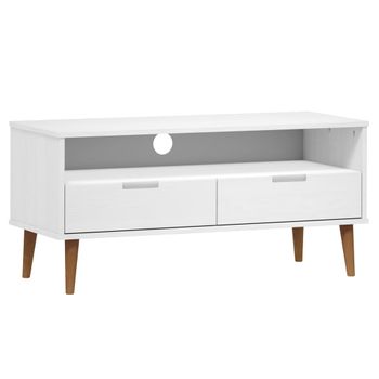 Mueble De Tv Molde Madera Maciza De Pino Blanco 106x40x49 Cm