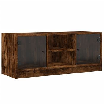 Mueble De Tv Con Puertas De Vidrio Roble Ahumado 102x37x42 Cm