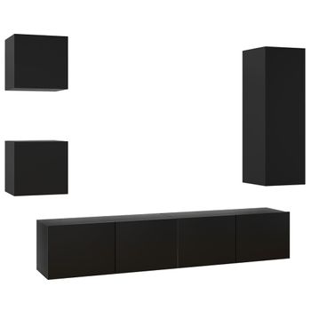 Set De Muebles De Tv 5 Piezas Madera Contrachapada Negro