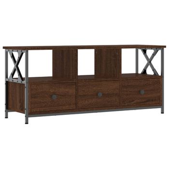 Mueble Tv Hierro Madera Contrachapada Roble Marrón 102x33x45 Cm