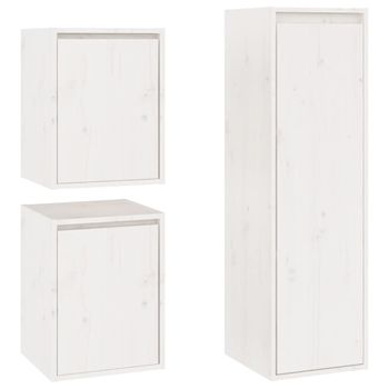 Muebles Para Tv 3 Piezas Madera Maciza De Pino Blanco