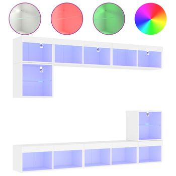 Muebles De Tv De Pared Con Led 8 Piezas Madera Ingeniería Blanco