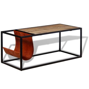 Mesa De Centro Con Revistero De Cuero 110x50x45 Cm