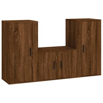 Set De Muebles Para Tv 3 Piezas Madera Contrachapada Roble Marrón