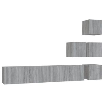 Mueble De Pared Para Tv Madera Contrachapada Gris Sonoma