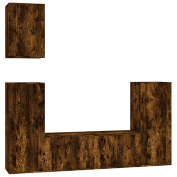 Set De Muebles De Tv 5 Piezas Madera Contrachapada Roble Ahumado