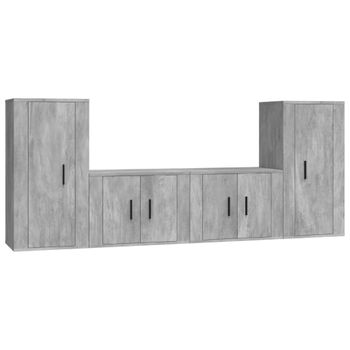 Set De Muebles De Tv 4 Piezas Madera Contrachapada Gris Hormigón