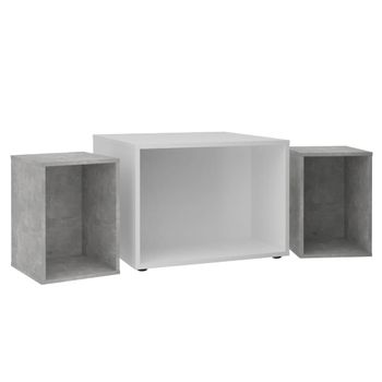 Mesa De Centro Con 2 Mesitas Blanco Y Gris Hormigón 67,5x67,5x50cm