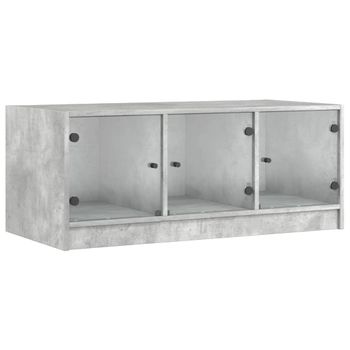 Mesa De Centro Con Puertas De Vidrio Grs Hormigón 102x50x42 Cm