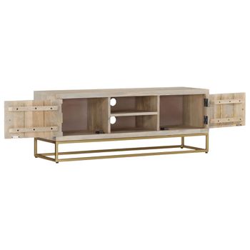 Mueble De Tv Madera Maciza De Mango Blanqueada 110x30x40 Cm