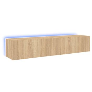 Muebles De Tv De Pared Luces Led 2 Unidades Roble Sonoma 80x35x31 Cm