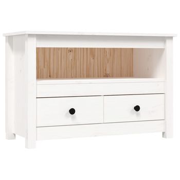 Mueble Para Tv De Madera Maciza De Pino Blanco 79x35x52 Cm