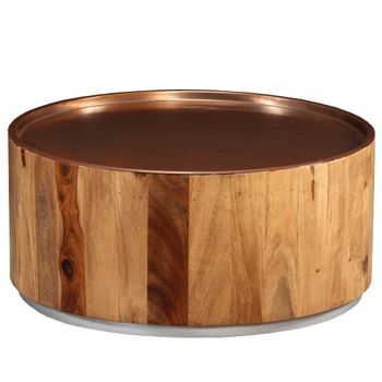 Mesa De Centro De Madera Maciza De Sheesham Y Acero 68 Cm