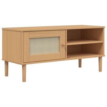 Mueble De Tv Senja Aspecto Ratán Madera Pino Marrón 106x40x49cm