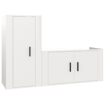 Set De Muebles De Tv 2 Piezas Madera Contrachapada Blanco Brillo