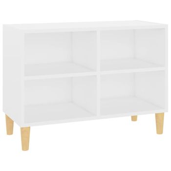 Mueble De Tv Con Patas De Madera Maciza Blanco 69,5x30x50 Cm