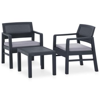 Set De Muebles De Jardín 3 Piezas Con Cojines Plástico Gris