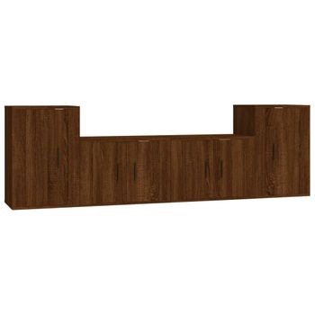 Set De Muebles Para Tv 4 Piezas Madera Contrachapada Marrón Roble